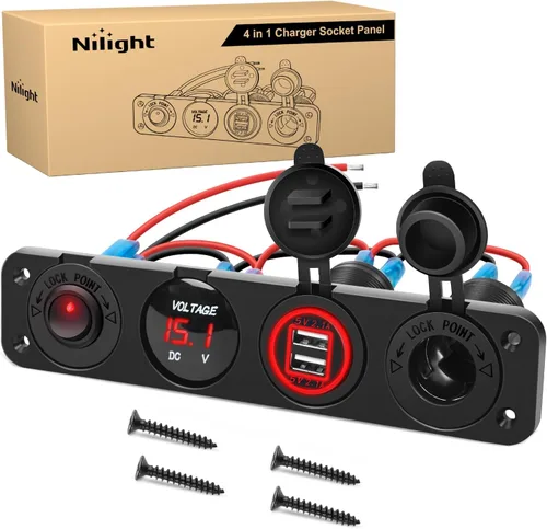 Miniatura 10 de Nilight - Panel de enchufe de salida 4 en 1, 12V CC, 4.8A, voltímetro LED, interruptor basculante de encendido y apagado con luz, encendedor de 4