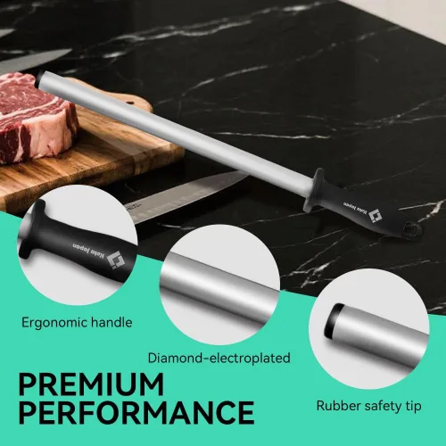Miniatura 4 de Kota Japan - Varilla afiladora de cuchillos profesional de acero al carbono con diamante de 12 pulgadas Cocina, hogar o caza Master Chef, Hunter