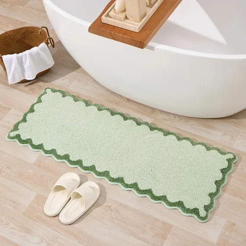 Miniatura 43 de ORTIGIA Pequeña y Linda Alfombra de Baño con Volados, Alfombras de Baño de Microfibra de Lujo en Blanco y Rosa, Antideslizante, Lavable, de Secado