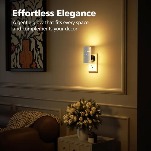 Miniatura 5 de Luces nocturnas LED enchufables a la pared, paquete de 2 luces nocturnas brillantes de 3000 K, sensor de atardecer a amanecer, regulable de 0 a 100