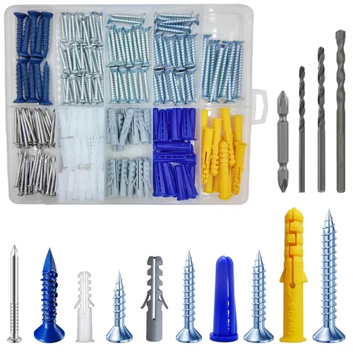 Wensilon Kit de anclajes de pared de plástico para paneles de yeso con tornillos, kit de tornillos de hormigón, juego de anclaje de pared adecuado