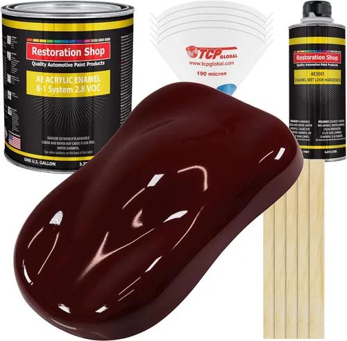 Miniatura 34 de Restoration Shop - Pintura de esmalte acrílico Monza Red para autos - Kit completo de pintura de galón - Recubrimiento profesional de alta Rojo
