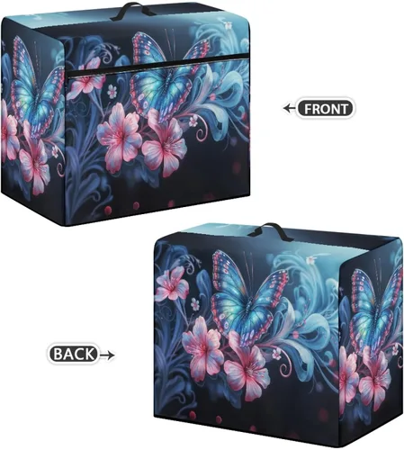Miniatura 2 de Funda para máquina de coser de mariposas y flores con prácticos bolsillos, funda protectora con asa, para la mayoría de máquinas de coser estándar