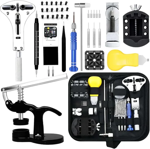 Kit de reparación de relojes, kit profesional de reemplazo de batería de reloj GLDCAPA, herramientas de reparación de relojes con estuche de