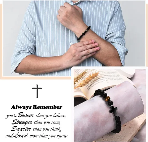 Miniatura 2 de Pulsera de cruz para hombre, adolescente, niños, regalos para papá, marido, padrino, hijo, nieto, sobrino, aniversario, cumpleaños, Navidad