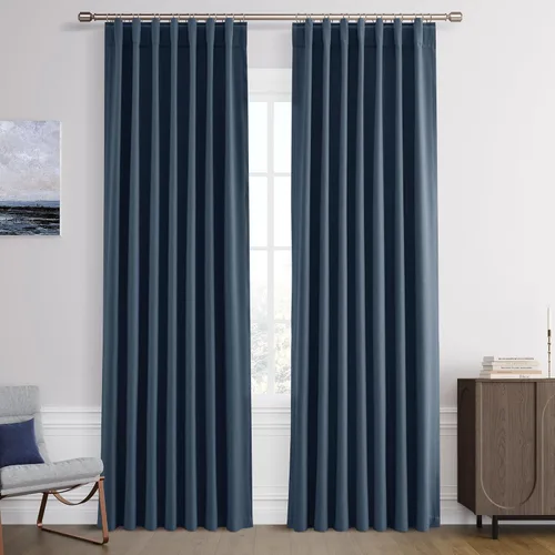 Miniatura 57 de Joywell - 2 cortinas de lino 100% opacas, con bolsillo para cortinero, trabilla trasera, cinta para ganchos y anillas con clip, plisadas, con Negro