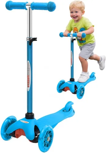 ChromeWheels Mini Scooter para Niños Pequeños, Scooters Deluxe de 3 Ruedas para Niños, 4 Alturas Ajustables con Scooters de Patada,