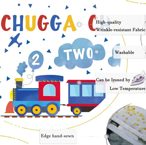 Miniatura 7 de Telón de fondo de feliz segundo cumpleaños de 7 x 5 pies, tren azul y rojo para niño, Chugga Chugga, dos dos nubes, plano de fotografía, fondo