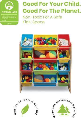Miniatura 4 de Delta Children Organizador de almacenamiento de juguetes para niños con 12 contenedores de plástico, certificado Greenguard Gold, natural/primario
