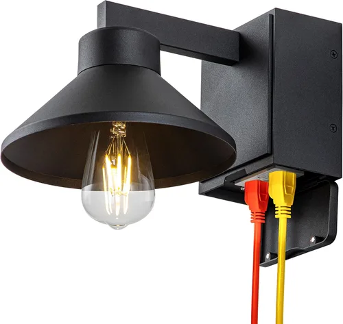 Miniatura 9 de Aplique de pared al aire libre con salida GFCI negro impermeable antioxidante aluminio exterior iluminación de granero montaje en pared delantera