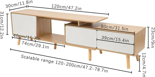 Miniatura 3 de Gdrasuya10 Soporte de TV de 47.2 pulgadas, moderno mueble de TV de estilo rural, consola de TV de perfil bajo, estante ajustable de mediados