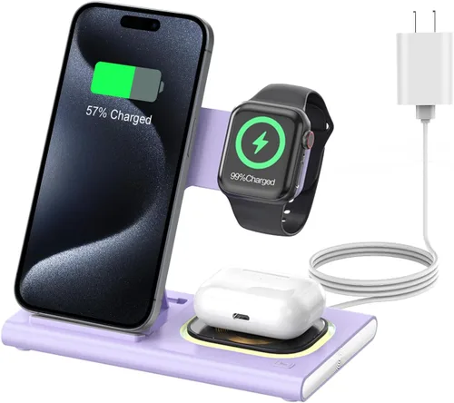 Miniatura 34 de Estación de carga 3 en 1 para iPhone 17 - Cargador inalámbrico para productos Apple para iPhone 17 16 15 14 13 12 11 Pro Max - Estación de carga Azul