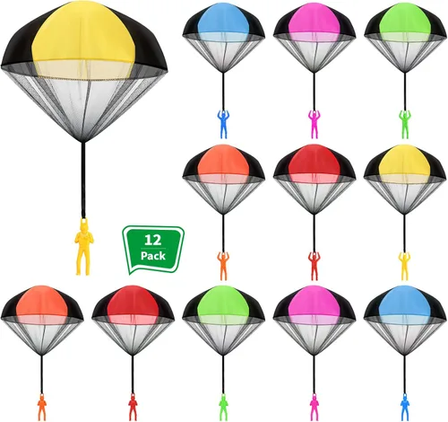 Sratte 12 piezas de paracaídas de juguete volador de mano, paracaídas para hombres, figuras de paracaídas para Navidad, regalos de aterrizaje al