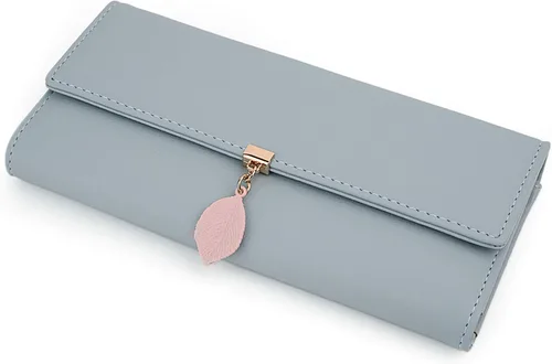 Miniatura 108 de UTO - Cartera pequeña RFID de piel sintética con dije de hoja, cierre de cremallera y tarjetero.