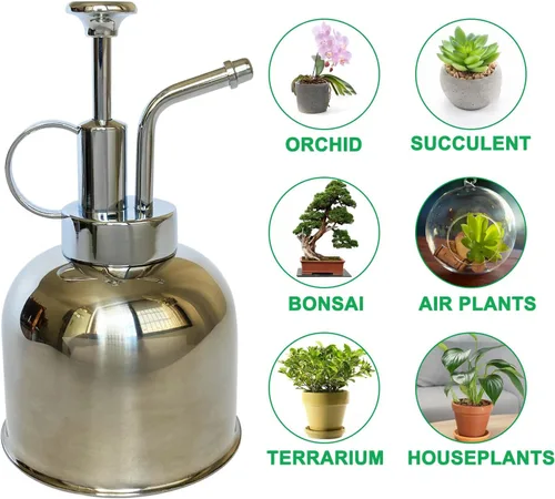Miniatura 6 de Pulverizador de plantas de acero inoxidable, regadera pequeña para plantas en macetas de interior 10 oz/plata brillante