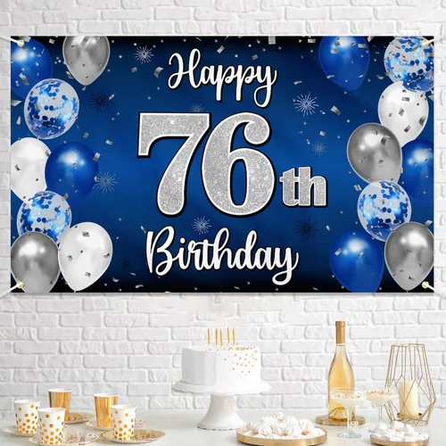 Miniatura 38 de Decoración de feliz cumpleaños 35, globo azul y plateado de 35 años, cartel grande de telón de fondo de cumpleaños, suministros para fiesta de 35th