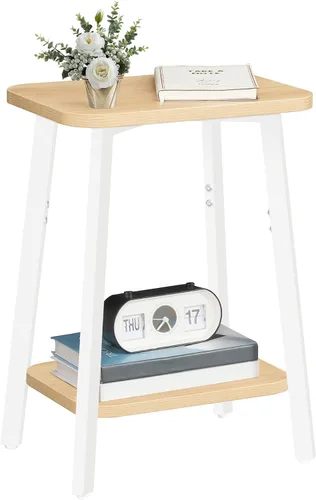 MAHANCRIS Mesa auxiliar, pequeña mesa auxiliar rectangular con estante de almacenamiento, mesita de noche de 2 niveles, mesa de sofá, mesita de