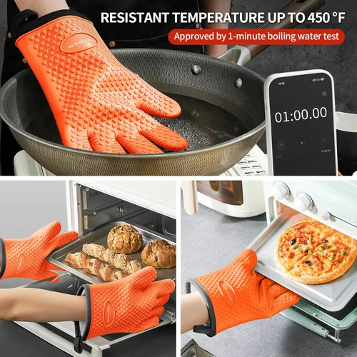 Miniatura 3 de MAD SHARK Guantes de horno de silicona resistentes al calor, 450 °F con guantes de horno impermeables y antideslizantes con dedos, guantes de horno