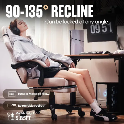 Miniatura 5 de Dowinx Silla de juegos con cojín de resorte de bolsillo, respaldo alto, silla giratoria ergonómica de 360° para juegos de oficina, soporte lumbar