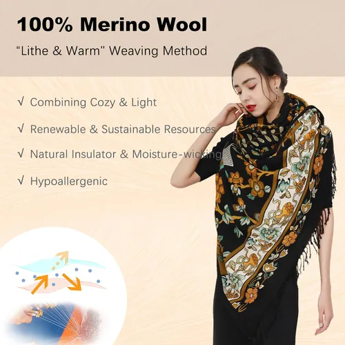 Miniatura 199 de DANA XU Manta de pashmina extragrande 100% de lana merina, bufanda de viaje, bufanda de cachemira para mujer, otoño e invierno, chal de gran