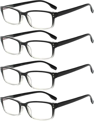 Miniatura 14 de Kerecsen Paquete de 4 lentes de lectura para hombres y mujeres con bisagras de resorte, anteojos rectangulares ligeros de color negro