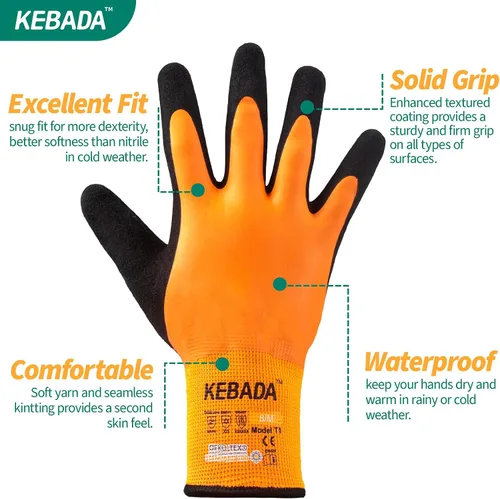 Miniatura 2 de Guantes de trabajo de invierno impermeables Kebada T1 para hombres y mujeres, guantes de trabajo aislados para hombres para clima frío, guantes