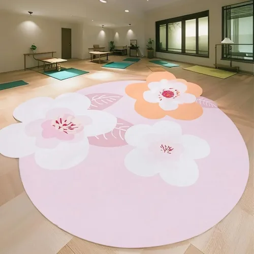 Miniatura 8 de ABREEZE Esterilla de meditación de flores grandes irregulares antideslizante redonda Pilates Yoga Mat de goma natural con superficie de gamuza