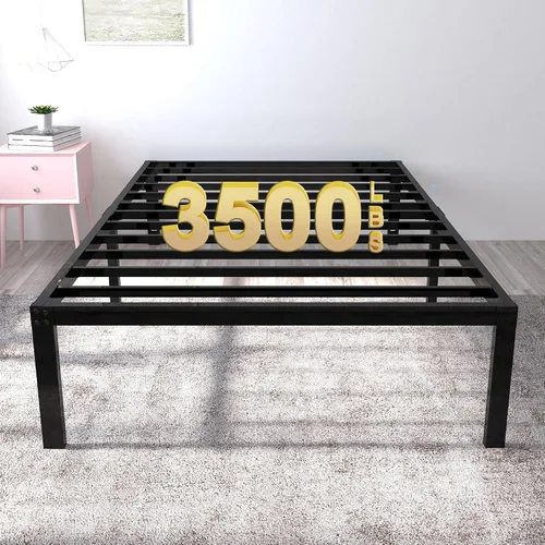 Miniatura 10 de yookare Armazón de cama de plataforma de metal Twin de 14 pulgadas con esquinas redondas y retenedores de colchón, soporte de listones de acero