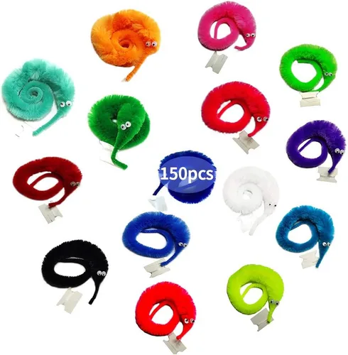 Miniatura 13 de SHENGSEN 24 piezas de juguetes de gusanos peludos, gusanos de cuerda para mascotas, gusanos peludos en cuerda, juguete de truco, regalos de fiesta