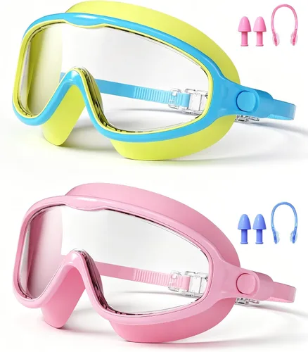 Miniatura 10 de Gafas de natación para niños de 3 a 15 años con tapones para los oídos, marco grande, gafas de natación antivaho/UV para niños, niñas y bebés, 2