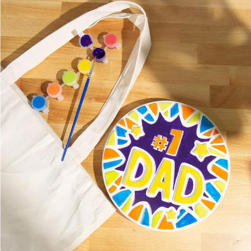 Miniatura 5 de Creative Roots Paint Your Own #1 Dad Stepping Stone, Piedra de Paso de Cerámica Pintable de 7 pulgadas, Incluye 6 Pinturas Acrílicas y Pincel