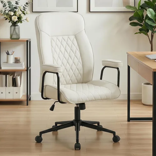 Miniatura 10 de Furniliving Silla de oficina negra y dorada, sillas de oficina de cuero, silla de tocador ajustable con patas doradas y reposabrazos acolchado