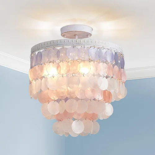 Miniatura 10 de AGV LIGHTING CL008S Capiz Seashell Lámpara de Techo, Montaje al Ras, D13 x H15, 3 Luces, Marco con Acabado Cromado; Perfecto para Sala de Estar