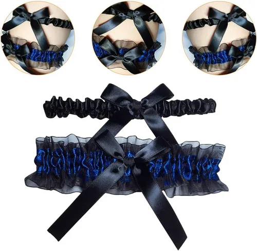 Miniatura 4 de ValiCLUD 1 juego de ligas de novia sexy para novias de encaje y piernas decoraciones (negro, azul)