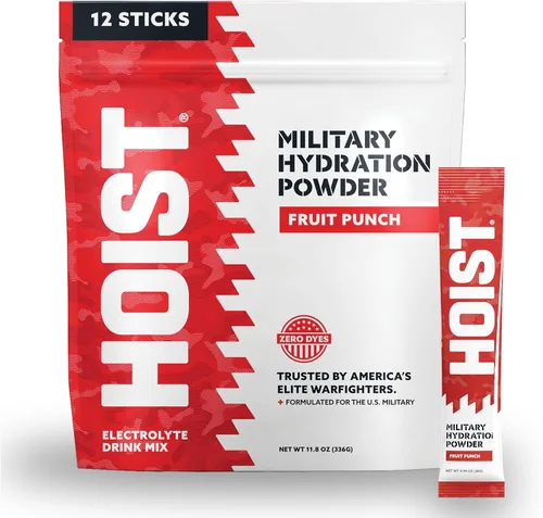 HOIST Mezcla de bebidas electrolíticas en polvo – Rehidratación rápida, fórmula de hidratación militar – Ponche de frutas (12 paquetes de una sola