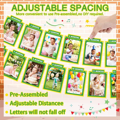 Miniatura 6 de Breling 13 Pcs Street Theme 1st Birthday Decorations First Birthday Party Pre-strung Photo Banner for Baby Newborn to 12 Months Cardstock for