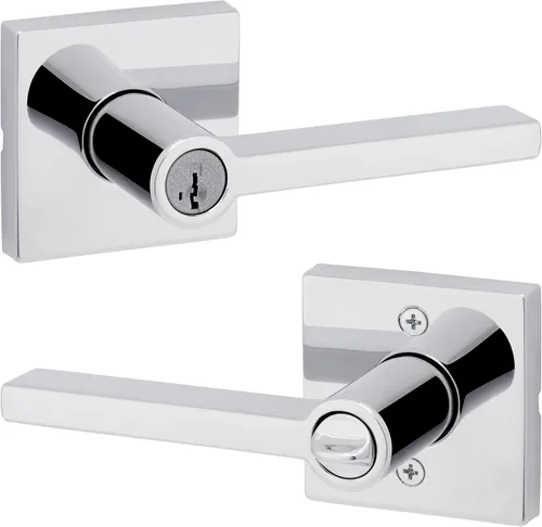 Miniatura 35 de Kwikset Halifax Manija interior de puerta de privacidad con cerradura, manija de puerta para baño y dormitorio, cerradura de botón de presión sin