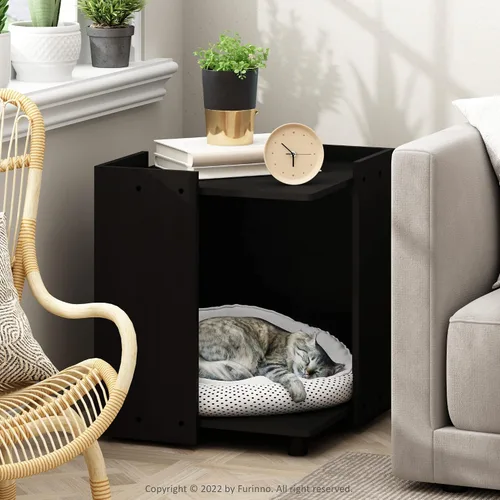 Furinno PELI Mesa auxiliar, mesa auxiliar cuadrada con estante de almacenamiento, mesita de noche, mesita de noche, para sala de estar, dormitorio,