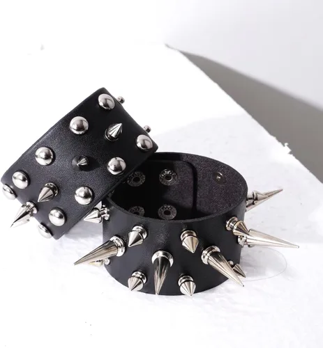 Miniatura 2 de Eigso 2-5 pulseras de piel sintética para hombres y mujeres, pulseras góticas steampunk ajustables con cadenas