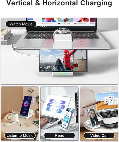 Miniatura 5 de Cargador inalámbrico para estación de carga Samsung, ADADPU soporte cargador 3 en 1 para múltiples dispositivos acoplamiento rápido para Galaxy S25