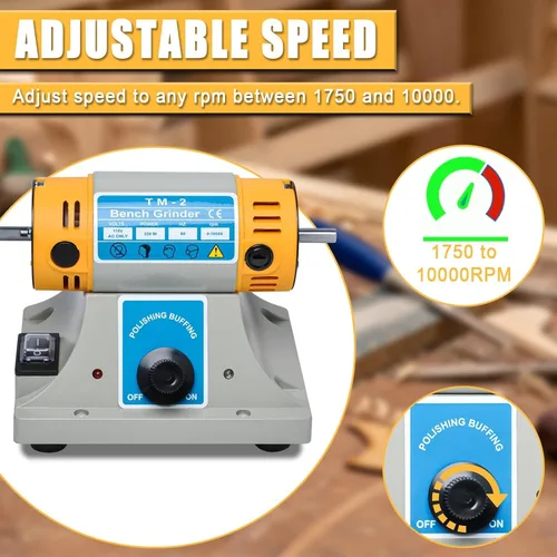 Miniatura 6 de TM-2 Pulidora de joyas, amoladora de banco de velocidad ajustable y máquina pulidora, búfer de metal compacto para joyas, metal, proyectos