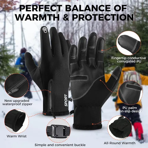 Miniatura 5 de AURUZA Winter Gloves for Men Womens, Waterproof Cycling Gloves for Men and Womens Cold Weather, Touch Screen Anti-Slip Gloves