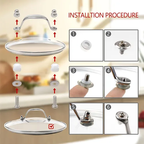 Miniatura 4 de Tapa de olla de vidrio transparente de 8 pulgadas para funda de repuesto para sartén Con mango de puente de arco de acero inoxidable plateado