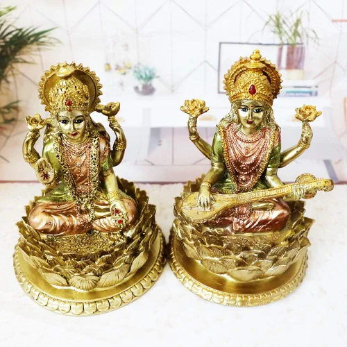 Miniatura 7 de BangBangDa Diosa hindú Señor Laxmi Estatua - Estatua de Lakshmi Dios indio Templo de oficina en casa Mandir Puja Artículos India Ídolo Figura Murti