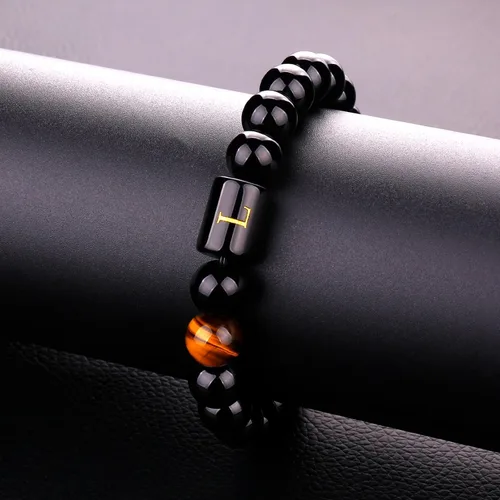 Miniatura 61 de SUMMER LOVE Regalos para el Día del Padre, pulsera con inicial de piedra de ónix negro de 0.394 pulgadas para hombres, pulsera de cuerda trenzada