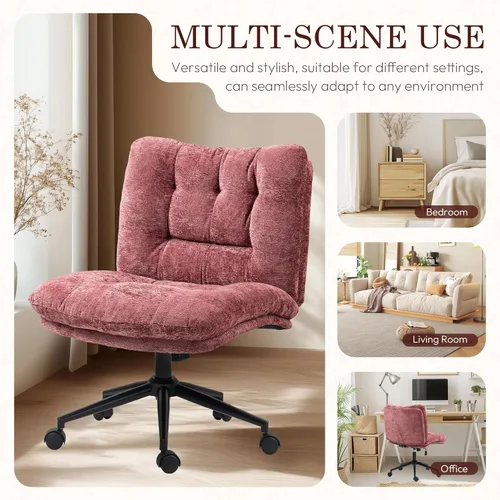 Miniatura 4 de Dowinx Silla Criss Cross con ruedas, cojín engrosado de doble capa, silla de tocador elegante de tela premium para el hogar, asiento ancho, rojo vino