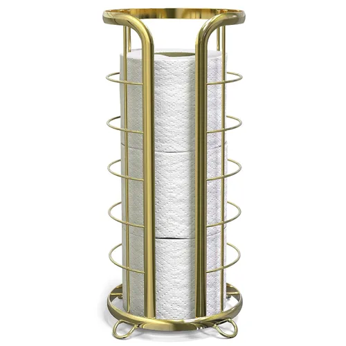 BROOKSTONE, Soporte de papel higiénico dorado, organizador de pañuelos de baño independiente, solución de almacenamiento minimalista, diseño moderno