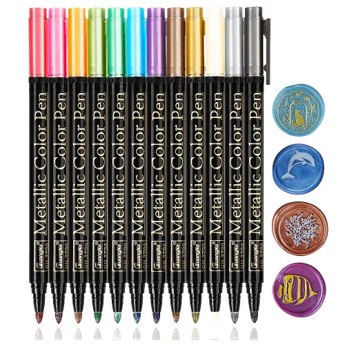 Juego de 12 rotuladores metálicos de color para decorar sellos de cera, juego de bolígrafos de sello de cera de primera calidad para sello de cera