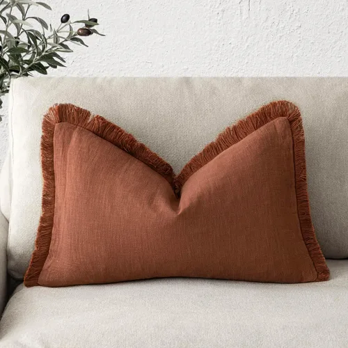 Miniatura 30 de Foindtower Fundas de almohada decorativas de lino con flecos, acogedora funda de cojín bohemia estilo farmhouse con borlas, funda de almohada