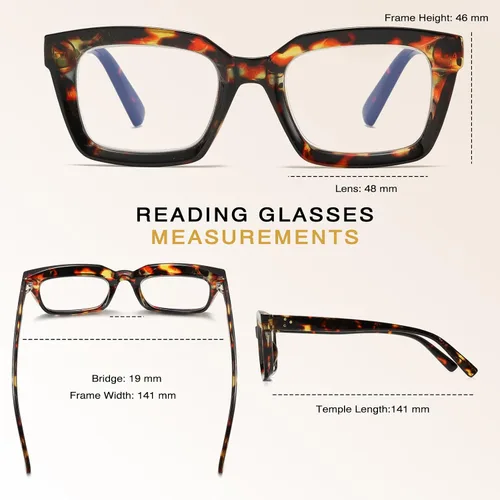 Miniatura 4 de Lentes de lectura de gran tamaño para mujer, paquete de 4 unidades, estilo Oprah, cuadrados, con bloqueo de luz azul, lectores de computadora